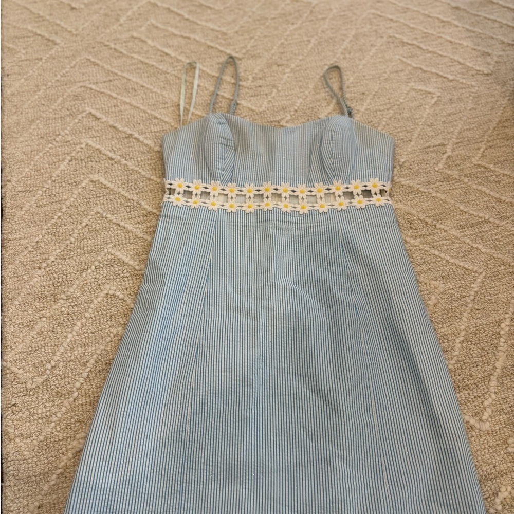 Lilly Pulitzer Blue Striped Mini Dress with Yellow Floral Trim